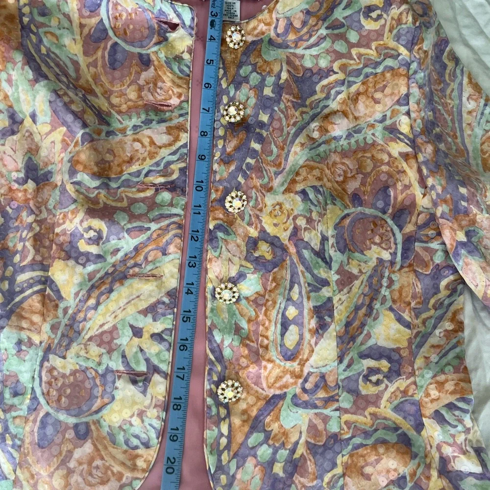 A.J. Bari Vintage Silk Blazer Colorful Sequin Rhinestones - Picture 8 of 10